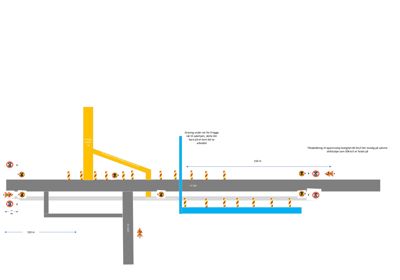 Kart som viser en vei, en bygning, og avstandsmålinger (150 m).