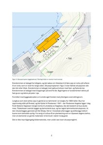 Situasjonsplan byggesøknad som viser eiendommen, bygningene (markert med oransje), tomtegrenser, høydemålerlinjer og veier.