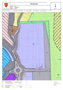 Situasjonskart som viser eiendomsgranser, arealbruk (FO1, G1, P1), veier, og nabolag i Vestby kommune.