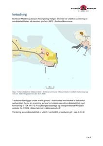 Oversiktskart over tiltaksområdet i Sortland kommune med markeringer av eiendom og havområder.