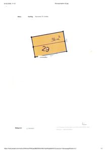 Situasjonsplan som viser tomtens form, areal (36 m²) og dimensjoner for Nesveien 29.