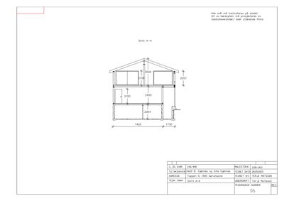 Snittegning (Snitt A-A) som viser bygningens høyder, etasjer og konstruksjon.
