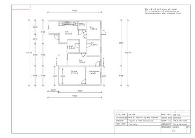 Etasjeplan (plantegning) som viser romfordeling, mål og arealer for et hus.
