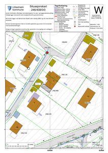 Situasjonskart som viser eiendomsgrunner, bygninger og infrastruktur i Lillestrøm kommune.