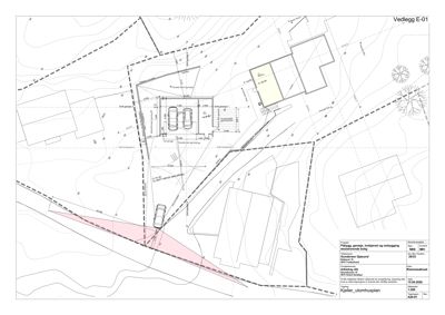 Situasjonsplan som viser tomtens grenser, eksisterende og planlagt bebyggelse, veier og terrengforhold.