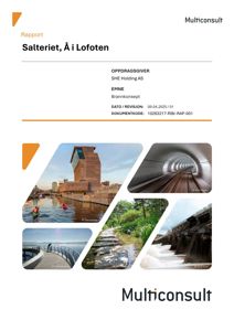 Fotografisk collage som viser ulike arkitektoniske og landskapsmessige elementer, inkludert en bygning ved vann, en tunnel, en bro og en vannkraftstasjon.