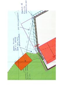 Situasjonsplan som viser tomtens geometri, eksisterende og nytt fyllingsareal, samt grenser til nabotomten (Gammel Naust).