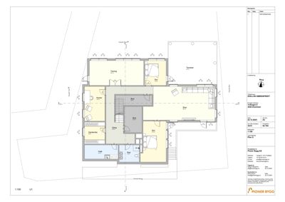 Etasjeplan (Plan U) som viser romfordeling, veggtykkelse og innvendige mål for en bolig.