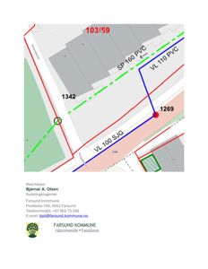 Kommunalt kart eller situasjonsplan som viser eiendomsgrenser, vegnummer og infrastruktur.