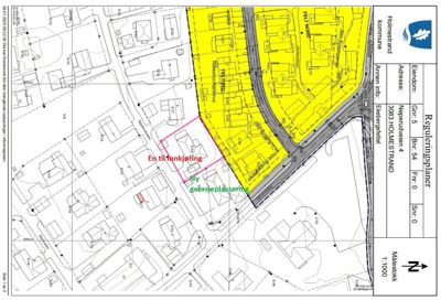 Reguleringsplan som viser eiendomsinndeling, arealbruk (felt), veier og naboeiendommer.