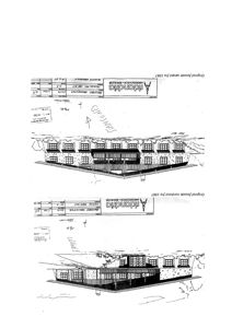 Bildet viser to håndtegnede fasadetegninger av en bygning, merket som 'Original fasade nordvest fra 1987' og 'Original fasade sørøst fra 1987'.