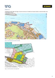 Bildet viser to kart som illustrerer byggeområdet og plankartet for Havnegata 83 i Drammen kommune.