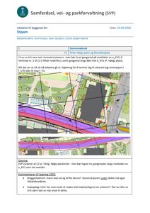 Situasjonsplan som viser bebyggelse, veier og parkområder i Slippen med merknader om rammesøknad.