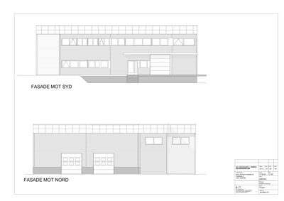 Tegning som viser fasade mot syd og fasade mot nord for en bygning.