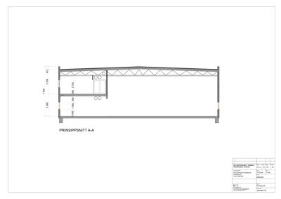 Prinsippsnitt A-A som viser tverrsnittet av en bygning med angitte høyder og konstruksjonsdetaljer.