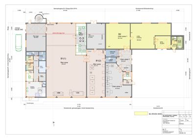 Etasjeplan (B1/B2) som viser romfordeling, mål og funksjon for en bygning.
