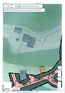 Situasjonsplan eller kart fra kommunekartet som viser eiendomsgrenser, vegnett og topografi.
