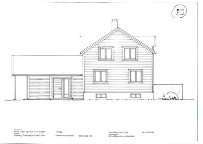 Fasadetegning av en bolig sett fra nordvest.