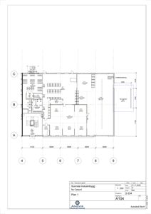 Etasjeplan (Plan 1) for et bygg med romfordeling, dimensjoner og plassering av ny carport.