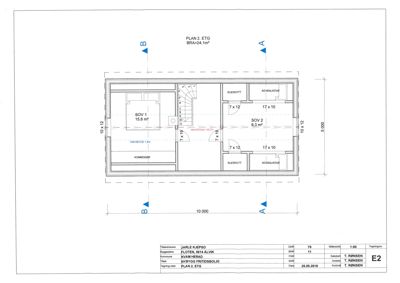 Etasjeplan (PLAN 2. ETG) som viser romfordeling, mål og funksjon for andre etasje i en bolig.