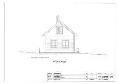 Fasadetegning av en husfront sett fra vest.