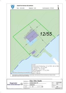 Situasjonsplan som viser tomtens grenser, bebyggelse og arealer for prosjektet på Justøyveien 97.
