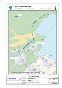 Kart fra Norkart AS som viser kloakk- og vannledninger med påkoblingspunkter i Lillesand kommune.