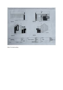 Fasadetegning som viser bygningens utseende fra fire sider (Nord, Sør, Øst, Vest).