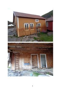 Fotografier av en eksisterende bygning (en gul fargeflett) sett fra utsiden, samt et innvendig utsnitt av samme bygning.