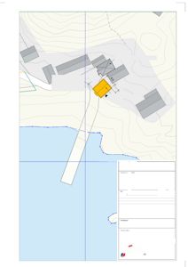 Situasjonsplan som viser tomtens beliggenhet, nabolag, vei (Neslandveien), vann og forslag til plassering av ny bygning.
