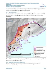 Kart som viser kartleggingsområde, påvirkningsområde, skredfare og skredtyper (steinsprang og snøskred) i et terrengområde i Auster Nesland.