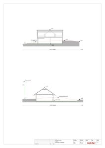 Snittegning (Profil) av en garasje, som viser konstruksjonen, høyder og terrengforhold.