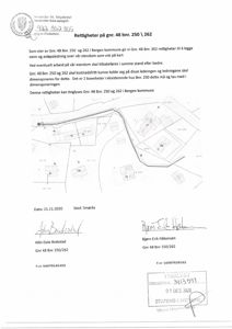 Situasjonsplan som viser eiendomsnummer, grenser og plassering av vann- og avløpsledninger.