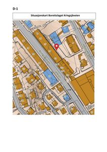 Situasjonskart som viser bygningenes plassering i forhold til veier og tomter i Kringsjåveien.