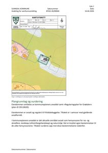 Kartutsnitt (situasjonsplan) som viser eiendomsgrunn, bebyggelse og reguleringer.