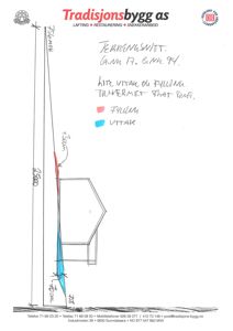 Tegning som viser et tverrsnitt (snitt) av et terreng med angitte høyder og uttak/fyll.