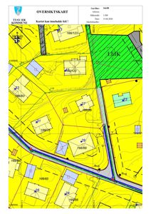Oversiktskart (situasjonsplan) som viser eiendomsinndeling, vegforløp og topografi for et område i Tysvær kommune.