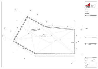 Situasjonsplan som viser bygningens plassering i forhold til naboeiendommen, med angitte mål og grenser.