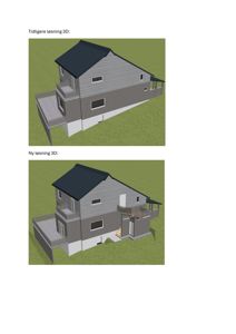 Bildet viser to 3D-visualiseringer (renderinger) av en husfasade, merket som 'Tidligere løsning' og 'Ny løsning'.