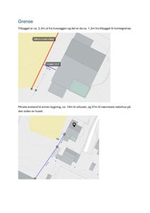 Situasjonsplan som viser tomtegrenser, husplassering og avstander til nabohus.