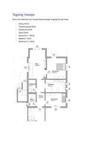 Etasjeplan for første etasje av et hus, som viser romfordeling, arealer og inngangsplassering.