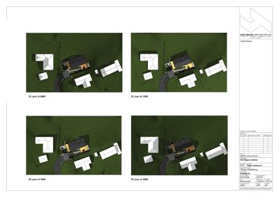 Situasjonsplaner som viser bygningenes plassering i forhold til terrenget (konturlinjer) og veier. Bildene er visualiseringer av ulike høyder (kl 800, 1200, 1600, 2000).