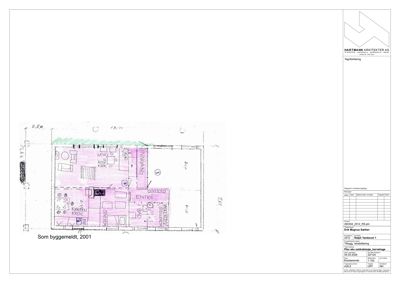 Etasjeplan (plantegning) som viser romfordeling, dimensjoner og innredning for en bolig.