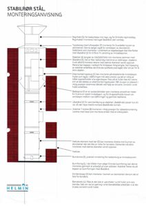 En monteringsanvisning (monteringsinstruks) for en stabilrør-stål (stålplater) til skorstein. Tegningen viser et tverrsnitt av installasjonen med detaljerte tekstbeskrivelser for hver komponent.