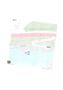 Situasjonsplan som viser tomtens beliggenhet i forhold til nabolag, vei og vann, med tomtenummer 308/1.