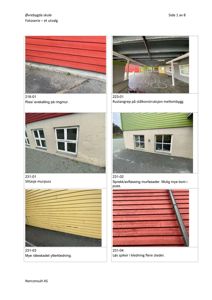 En side fra en byggesak som viser en fotoserie med bilder av fasadeelementer og skader på Øvrebygda skule.