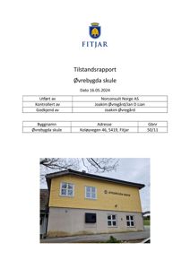 Fotografi av en gul skolebygning med teksten 'ØVREBYGDA SKULE' på fasaden.