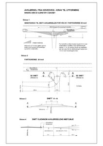 Tegning som viser tekniske krav til utforming av avkjørsel fra hovedveg, inkludert snittegninger (A-A) og dimensjoneringsdata.