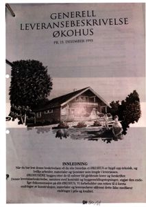 Fotografi av en illustrasjon av et Økohus med tekst om leveransebeskrivelse.