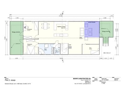 Etasjeplan (Plan 2. etasje) som viser romfordeling, mål og funksjoner i en bolig.
